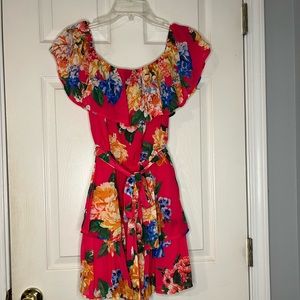 Pink floral off-shoulder dress